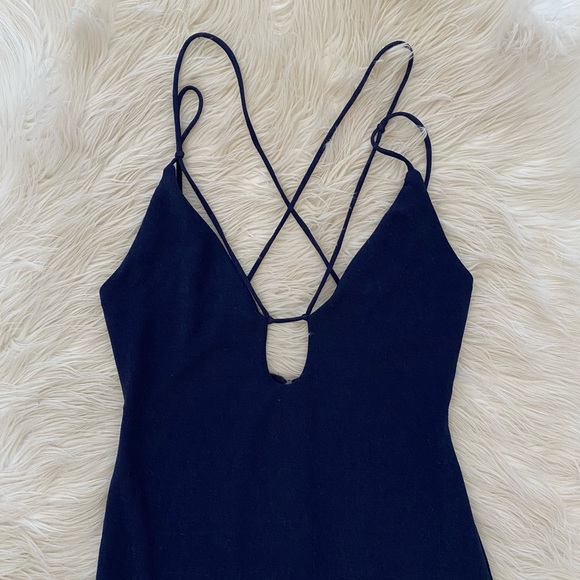 MISHA Collection Blue Metallic Sleeveless Strappy Veronika Cutout Midi Dress - Picture 3 of 13